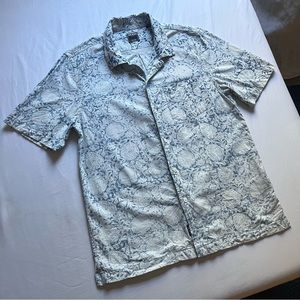 TODD SNYDER blue white floral printed cotton short sleeve button up shirt